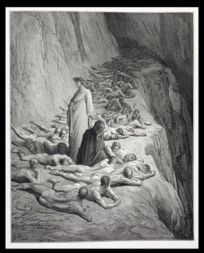 Dante et le pape Adrien V, de La Divine Comédie (Purgatorio) par Dante Alighieri, gravé par Stephane Pannemaker, c.1868 - Gustave Dore